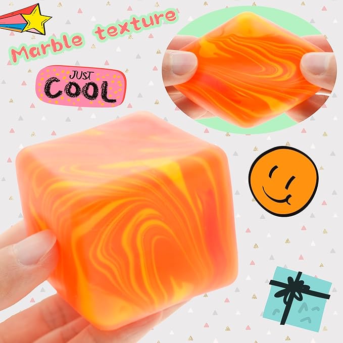 Slow Rising Stress Cube , Dough Stress Balls Soft Fidget Squishy Toys for Anxiety Relief, Pull Stretch Classroom Prize Party Favors Toys for Kids
