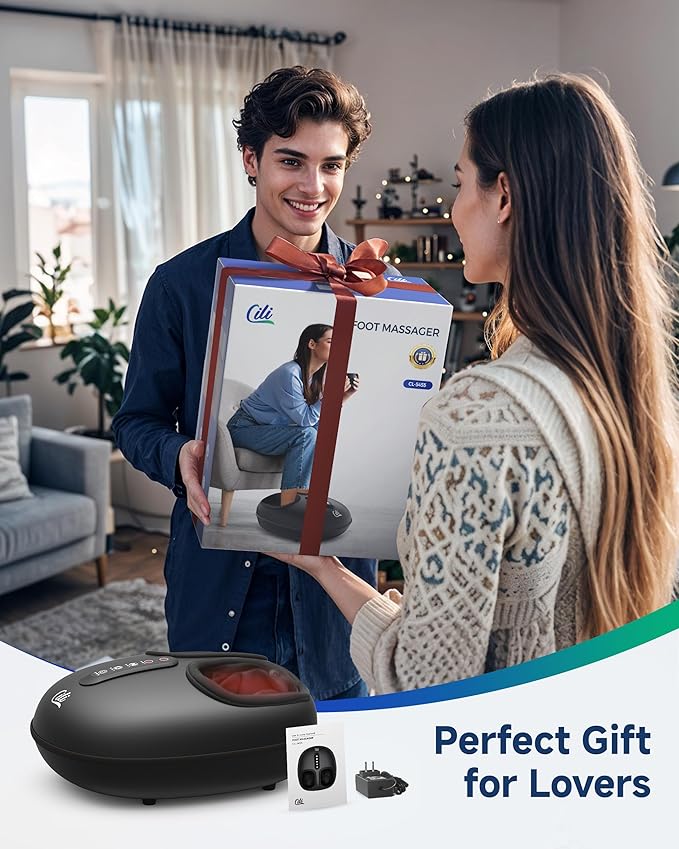 CILI Shiatsu Foot Massager with Heat and Compression, Kneading, Rolling,Electric Feet Massager for Plantar Fasciitis, Neuropathy, Feet Heater, Foot Warmer for Women, Men Gfits, Size Up to 14"