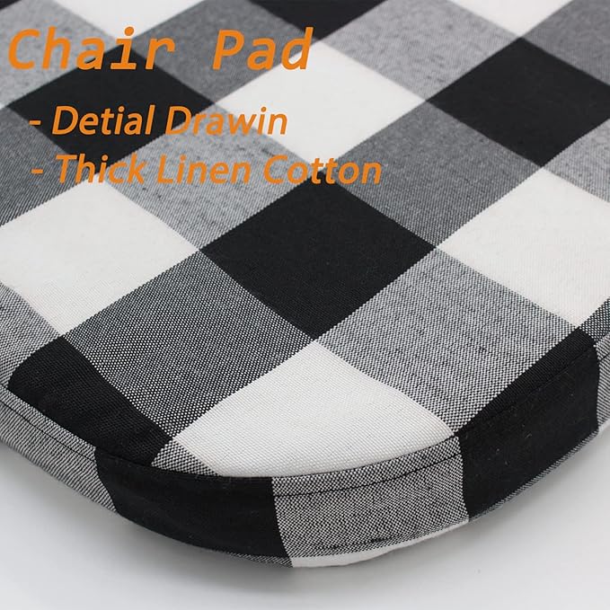 Chair Cushion with Ties for Dining Chair - Memory Foam No Slip Kitchen Chair pad and Dining Room Seat Cushion with Machine Washable Cover [16.5 X 16.2 Inches] - (Black White,4)
