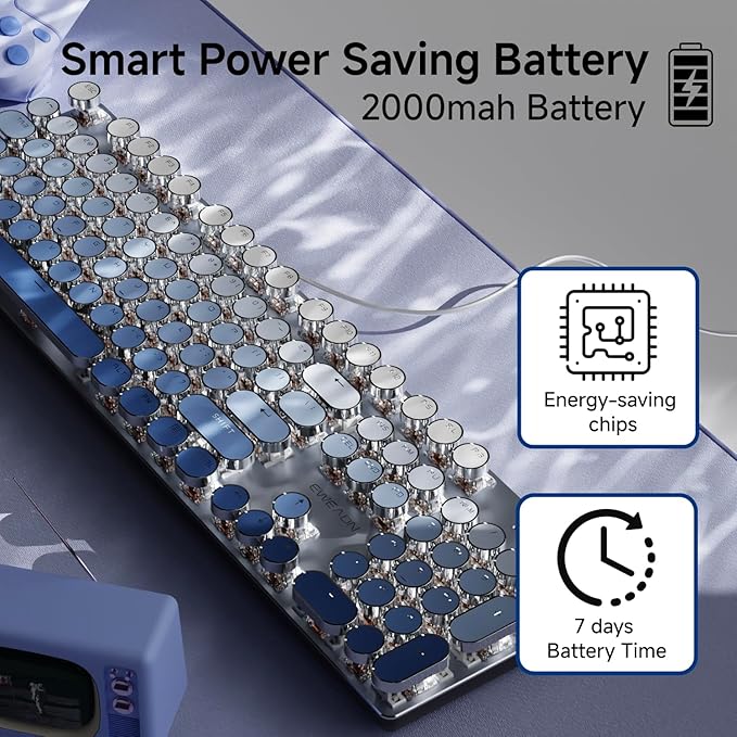 EWEADN Typewriter Keyboard Wireless Mechanical Keyboard, 104 Keys Gradient Color Typewriter Keyboards with White Backlit, Anti-Ghosting, Blue Switch Bluetooth/2.4GHz/Wired Keyboards-Blue