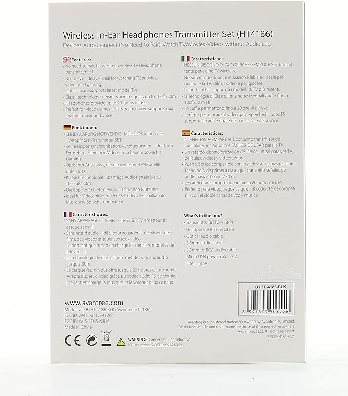 Avantree HT4186 - Wireless Earbuds for TV Watching, Bluetooth Neckband Listening Headphones with Transmitter for Seniors & Hard of Hearing, Support Optical, RCA, 3.5mm AUX Audio Ported TVs, No Delay