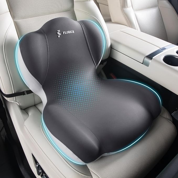 FLORICH Memory Foam Truck Seat Cushion with Adjustable Strap,Seat Cushion and Lumbar Support Pillow for Car Office Chair, Ergonomic Back Support & Sciatica Relief for Long Drives(Grey)