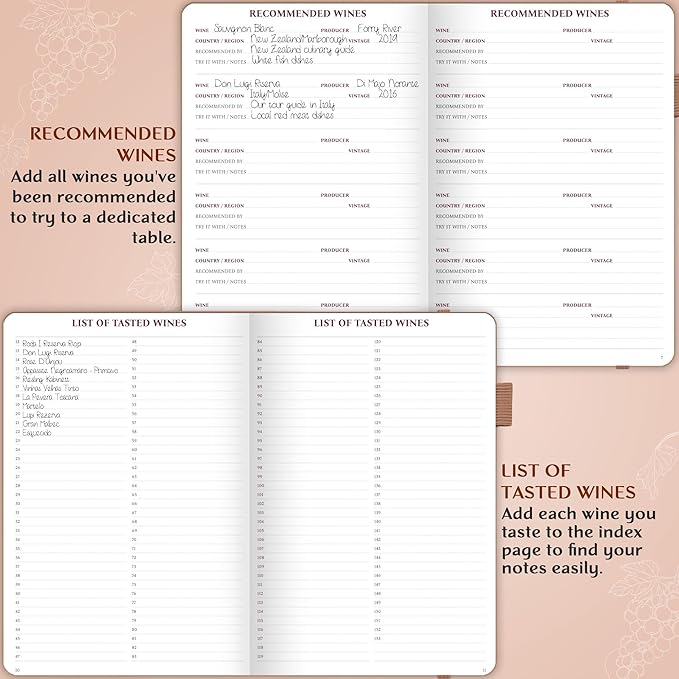 Legend Wine Tasting Journal – Wine Guide & Diary – Unique Accessories & Gifts for Wine Lovers, Women & Men, Eco Leather Notebook (Dark Terraсotta)