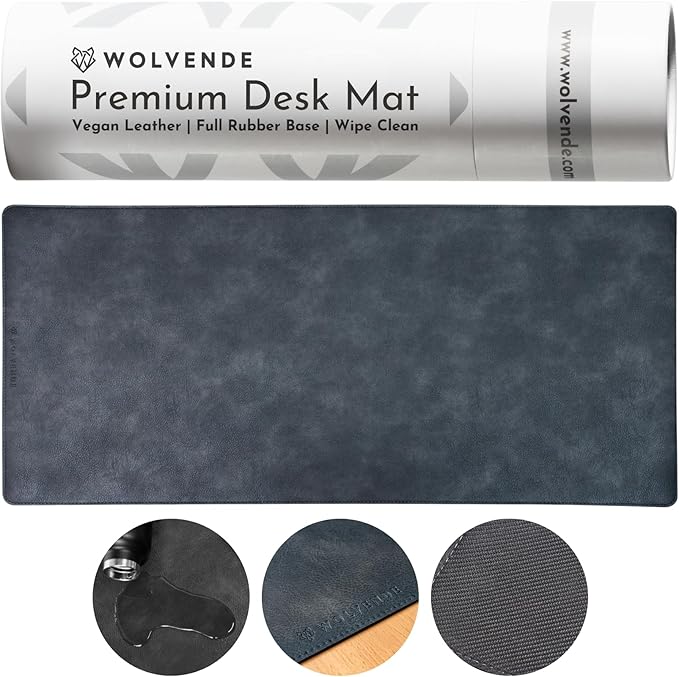 Premium Distressed Faux Vegan Leather Desk Mat | Multifunctional Desk Pad for Home Office | (Black/Grey, 15.75" x 36")