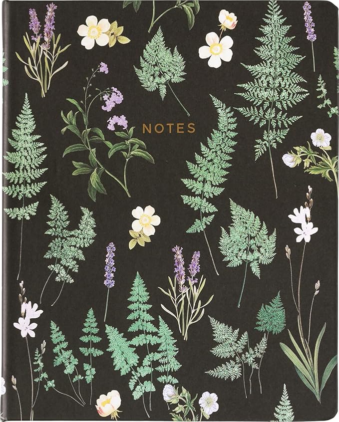 Eccolo Large Lined Journal Notebook, Hardbound Cover, Writing Journal, 256 Ruled White Pages, Ribbon Bookmark, Lay Flat, Desk Size for Work or School (Ferns, 8x10 inches)