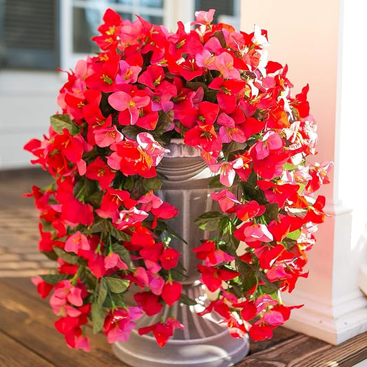 Faux Bougainvillea Artificial Flowers Plants for Outdoors Outside Decoration, 2pcs Fake Flowers Silk Long Trailing Vines UV Resistant Realistic for Front Door Porch Planter Urn Patio Balcony Yard, Mix
