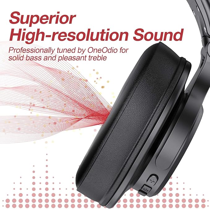 OneOdio A70 Bluetooth Over Ear Headphones, Wireless Headphones w/ 72H Playtime, Hi-Res, 3.5mm/6.35mm Wired Audio Jack for Studio Monitor & Mixing DJ Guitar AMP, Computer Laptop PC Tablet - Red
