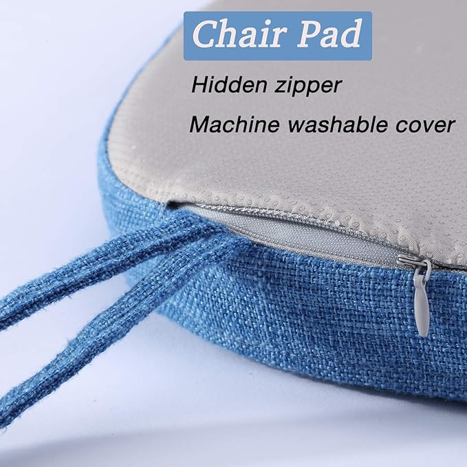 Chair Cushion with Ties for Dining Chairs - Memory Foam Non Slip Kitchen Chair Pad and Dining Seat Cushion with Machine Washable Cover Set of 4 [16.5 x 16.2 Inches] - Blue