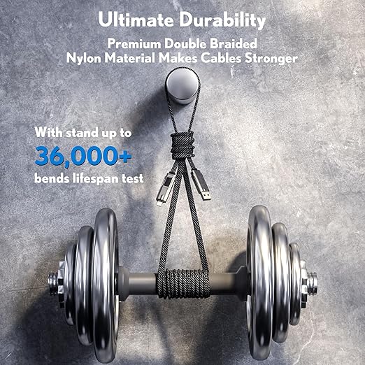 pzoz 4-in-1 USB C Fast Charging Cable with LED Display, Multi USBC Charger Combo Lightning/Type C/USB A Metal Ports for iPhone 17/16/15/14 Pro Max iPad MacBook AirPods Pro Samsung Google (60W, 5 ft)