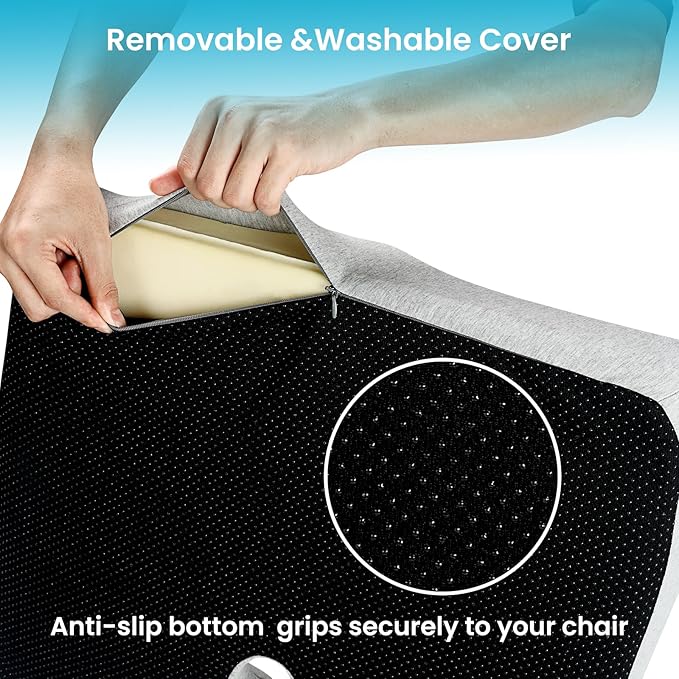 REDOFF®Extra Large Memory Seat Cushion 21.5 * 17.7 * 4inches– Cushion Pillow for Back Support Non-Slip Seat Pad for Office Desk, Car Seat, Wheelchair, Sciatica (Gray)