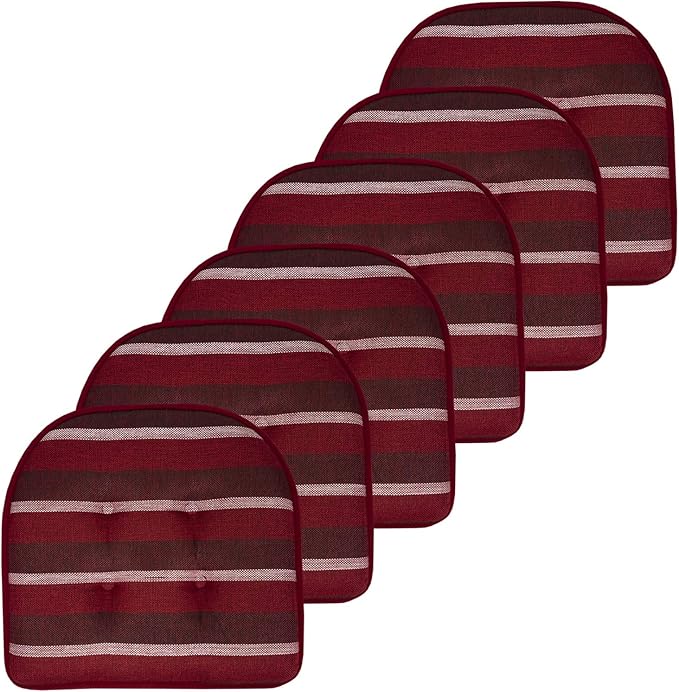 Sweet Home Collection Chair Cushion Memory Foam Pads Tufted Slip Non Skid Rubber Back U-Shaped 17" x 16" Seat Cover, 6 Pack, Bradford Burgundy, (Pack of 2)