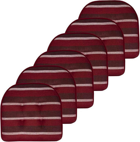 Sweet Home Collection Chair Cushion Memory Foam Pads Tufted Slip Non Skid Rubber Back U-Shaped 17" x 16" Seat Cover, 6 Pack, Bradford Burgundy, (Pack of 2)