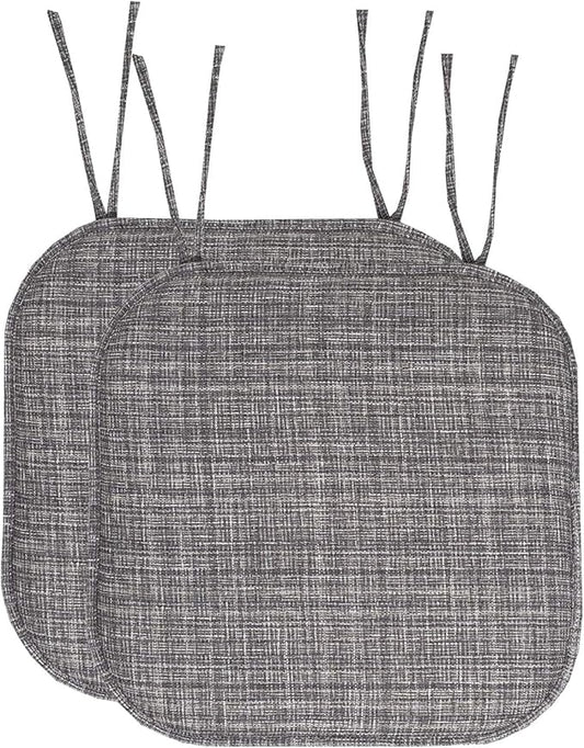 Sweet Home Collection Chair Cushion Memory Foam Pads with Ties Honeycomb Pattern Slip Non Skid Rubber Back Rounded Square 16" x 16" Seat Cover, 2 Pack, Aria Multi Gray 6 pack