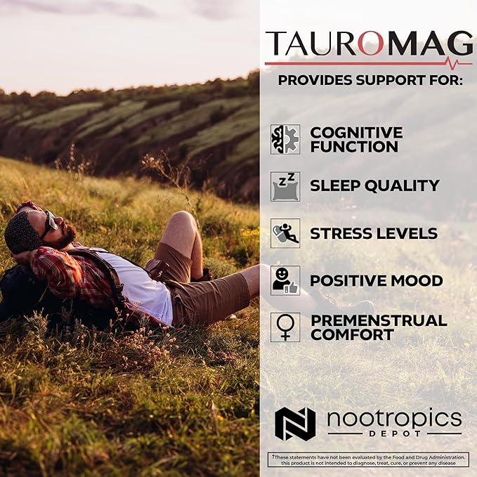 Nootropics Depot Tauromag Capsules | 800mg Magnesium N-Acetyl Taurinate | 90 Count