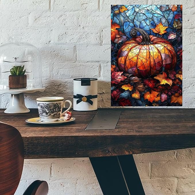 1000 Piece Wooden Jigsaw Puzzle Autumn Pumpkin for Adults & Kids Challenging Brain Teaser with Educational Value Stress Relief Focus Tool for Family Bonding 29.5x19.7 Inch