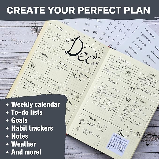 Weekly Planner Layout Journaling Supplies Kit (32 pcs) - 18 Weekly Layout A5 Planner Stencils and 14 Sheets Minimalist Planner Stickers, Planner Accessories Compatible with A5 Bullet Journals