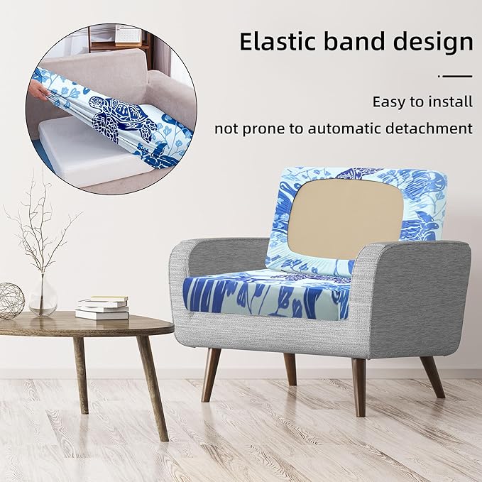 8Pcs Stretch Patio Cushion Covers,Outdoor Couch Covers Replacement,Outdoor Couch & Sofa Slipcovers,for Patio Furniture Cushion Covers,Washable Reusable Furniture Protector (Sea Turtle,Cover Only)