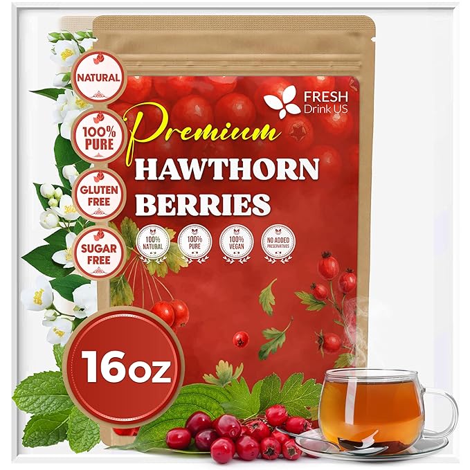 FreshDrinkUS, 16oz Premium Dried Hawthorn Berries – All-Natural, Non-GMO, Perfect for Tea, Smoothies, Baking & Snacking – Healthy, Versatile Superfood