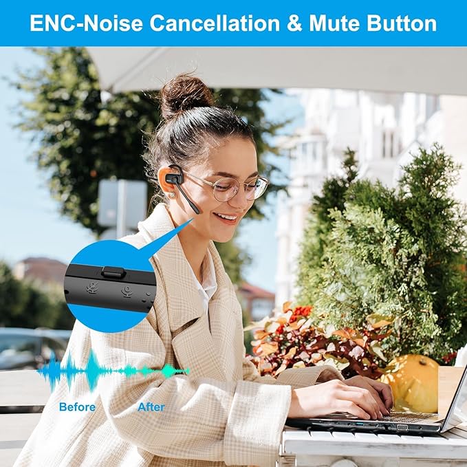 Bluetooth Headphones, Bluetooth V5.4 Wireless Headphones with Noise Cancelling Mic, 12H Playtime, 15.4mm Diaphragm Driver, Open Ear Headset for Office Meeting Running Cycling Driving (Black)