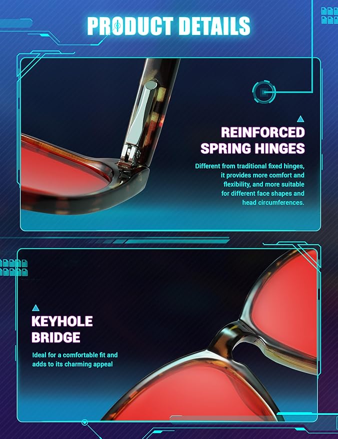 TIJN Sleep Glasses with Blue Green Light Blocking, Red Light Lens for Computer Gaming, Screen Fatigue & UV Protection