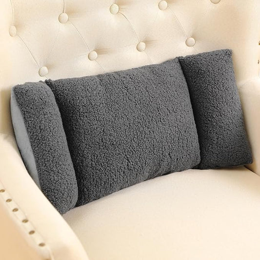 Queekay Fleece Lumbar Support Pillow 3 Section Back Pillow Office Chair for Back Support Comfortable Lumbar Cushion for Car Seat Pain Relief Sofa Rest(Dark Gray)