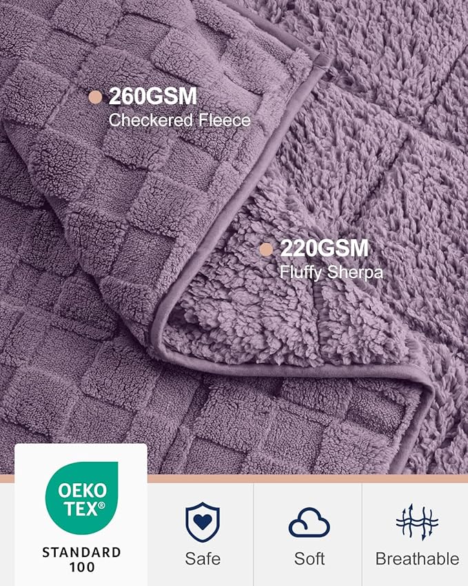 Kivik Dual Sided Weighted Blankets for Adults, Buttery Soft Stylish Checkered Heavy Blanket for Couch Sofa Bed, Ultra-Fluffy Fabric, Machine Washable (60"x80", Purple, 15 Pounds)