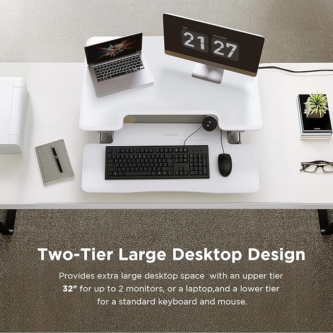 32" Electric Standing Desk Converter, Dyropcurv Series Height Adjustable Computer Desk Ergonomic Home Office Desk for Adults, Sit to Stand Desk with Quiet Motor, White