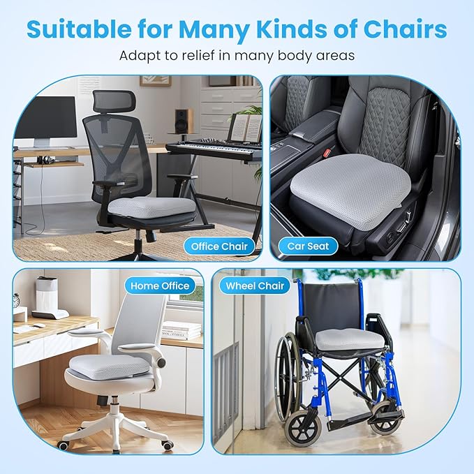 Office Chair Cushion - More Breathable Pressure Relief Seat Cushion with Hours Sitting on Gaming/Car/Wheelchair, Soft Extra-Dense Air Fiber for Orthopedic Coccyx, Sciatica & Hip Support