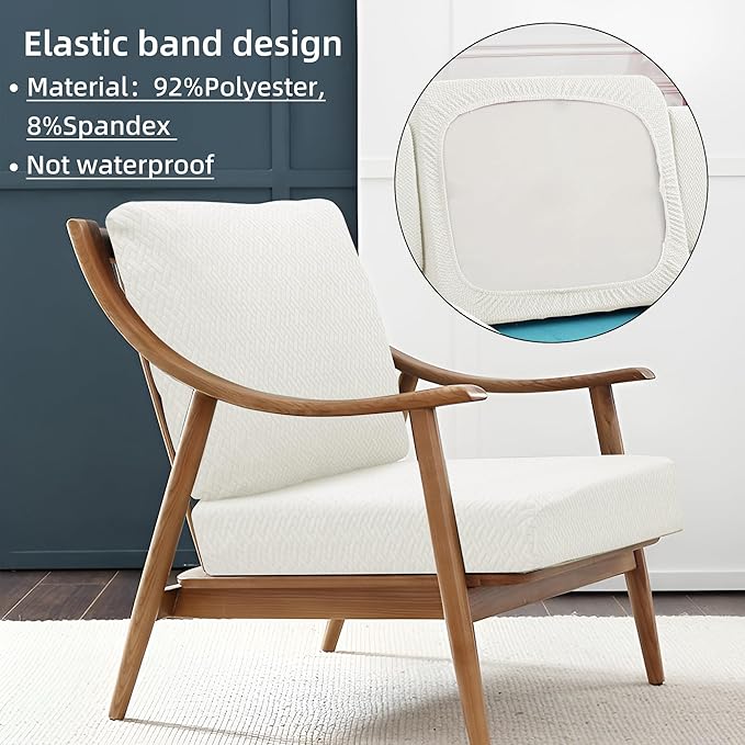 8Pcs Stretch Patio Cushion Cover Outdoor Cushion Cover Replacement Slipcovers Outdoor Cushion Covers Thick Jacquard Textured Twill Fabric Porch Patio Furniture Protector(Cream，Cover，Only)