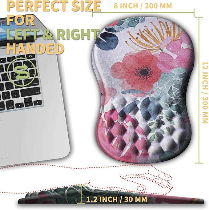 Ergonomic Mouse Pad with Wrist Rest Support, Massage Design Mouse pad Relief Carpal Tunnel Pain, Entire Memory Foam Non-Slip Mouse Pad, Computer Mouse Pads for Wireless Mouse Pad, Beautiful Flowers