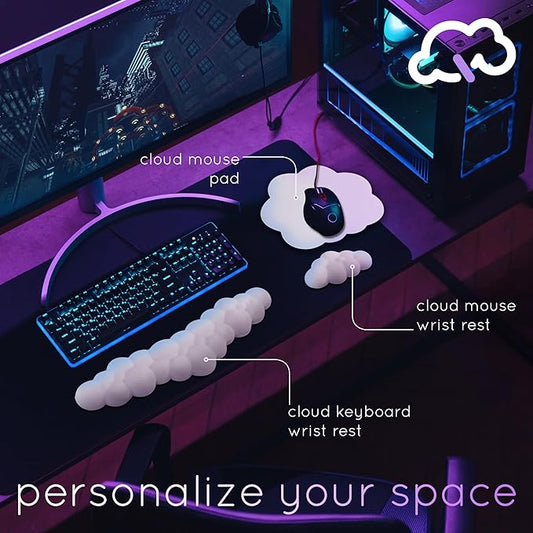 Qloud Cloud Wrist Rest Keyboard Wrist Rest for Computer Keyboard Pad, Cloud Keyboard Wrist Rest, Wrist Pad for Keyboard, Memory Foam, Non Slip Base, Comes with Mouse Pad - Light Blue