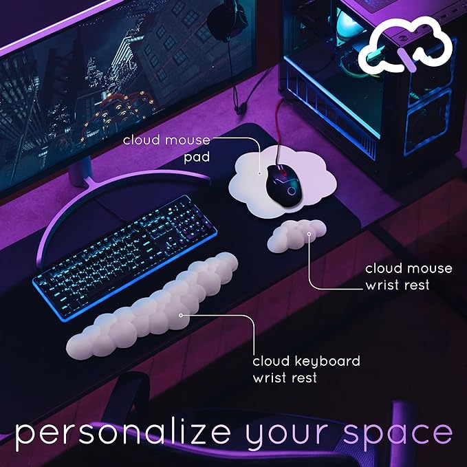 Qloud Cloud Wrist Rest Keyboard Wrist Rest for Computer Keyboard Pad, Cloud Keyboard Wrist Rest, Wrist Pad for Keyboard, Memory Foam, Non Slip Base, Comes with Mouse Pad - Yellow