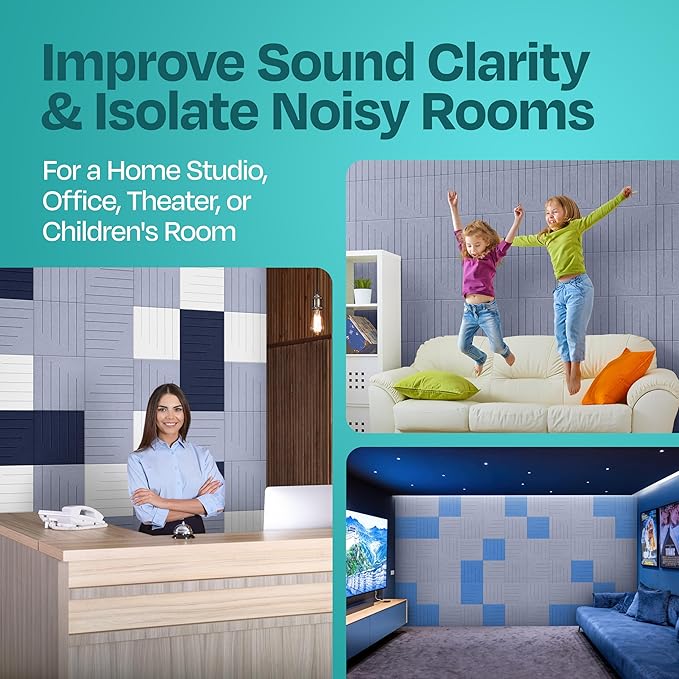 Acoustic Panels 12-Pack Soundproof Wall Panels 12"x12"x0.4" Decorative Sound Dampening for your Home, Office, Studio, Bedroom & More with Unique LineWave Carving [Dusky Gray]