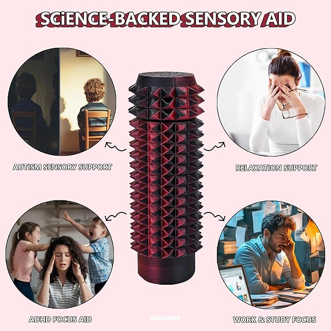 Little Ouchies Pain Fidget, Pain Stim Fidget for Adults, Spiky Sensory Stim Tool for Anxiety and Stress Relief(Black+Red Laser)