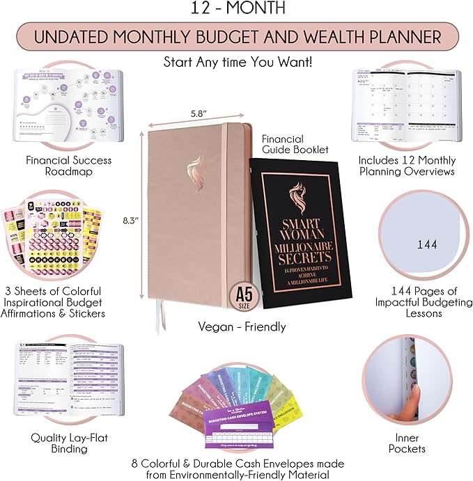 Financial Planner - Monthly Budget Planner with Cash Envelopes & Monthly Bill Organizer | A 12-Month Journey to Financial Freedom | Bill Payment Tracker Organizer, Debt, Expense Tracker & Money Saving