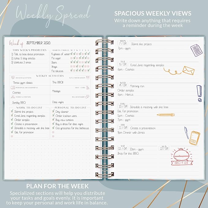 PLANBERRY Weekly Planner Premium – Undated Life Organizer & Budget Planner – Time Management, Goal Setting, To-Do List, Work-Life Balance & Habit Tracker – 6.9″ x 8.5″ (Ocean Depths)