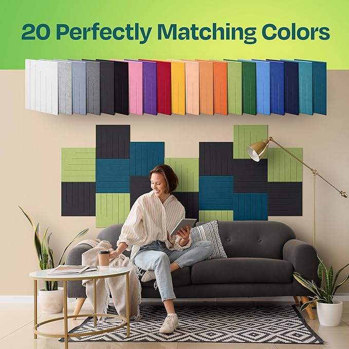 Acoustic Panels 12-Pack Soundproof Wall Panels 12"x12"x0.4" Decorative Sound Dampening for your Home, Office, Studio, Bedroom & More with Unique LineWave Carving [Dark Gray]