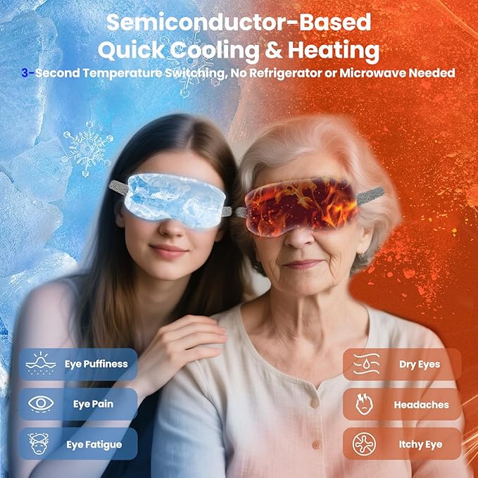Eye Massager with Heat and Cooling, Rapid Cooling Eye Massager for Puffy Eyes, Heated Eye Masks for Dry Eyes, Bluetooth Eye Mask for Sleeping, Birthday Gifts for Women/Men