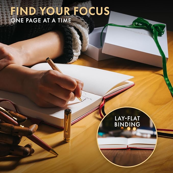 Wordsworth & Black A5 Bullet Dotted Journal 216 Dotted Pages, Hardcover Grid Dot Leather, 120 GSM Paper, Journaling Notebook for Work & Sketching, Journals for Women, Men - Gifts Box Included Red