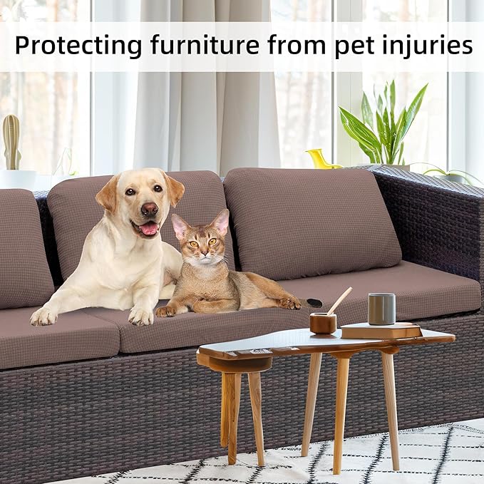 8Pcs Stretch Patio Cushion Covers,Outdoor Couch Covers Replacement,Outdoor Couch & Sofa Slipcovers,for Patio Furniture Cushion Covers,Washable Reusable Furniture Protector (Camel,Cover Only)