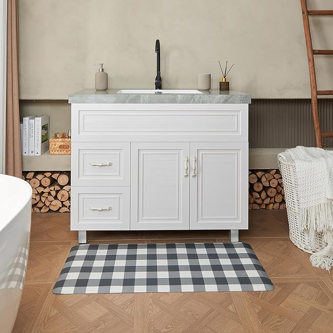 Anti Fatigue Kitchen Rugs Farmhouse Kitchen Mats for Floor,Cushioned Non-Slip Ergonomic Comfort Rug Standing Mat for Kitchen,Doing Dishes,Floor,Home,Office,Laundry,Plaid Black,17.3"x39"