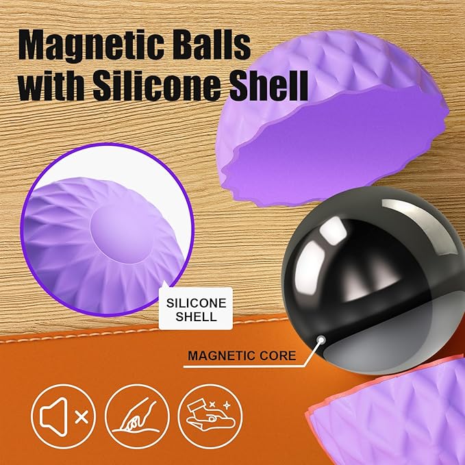 Silicone Magnetic Balls, Fidget Toys, 12-Pack Stress Relief Toys for Adults, Teens, Sensory Toy for Fingers Hands, Quiet Office Desk Toys with Textures, Magnet Fidget Fun Gift (2 Pack(Green+Purple))