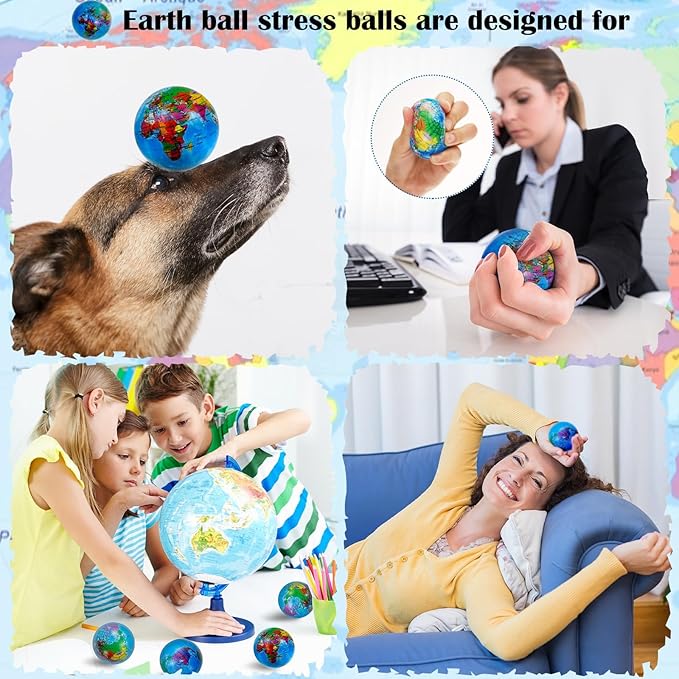 96 Pcs Globe Squeeze Balls Bulk,2 inch Earth Stress Relief Balls,Soft Foam Stress Ball Toy for Finger Exercise, Foam Squeezable Balls Classroom School Office Party Favors