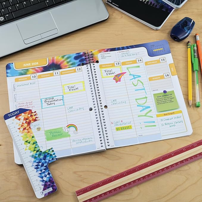 Global Datebooks Dated Middle School or High School Student Planner for Academic Year 2025-2026 Includes Ruler/Bookmark and Planning Stickers (Matrix Style - 7"x9" - Rainbow Silhouette)