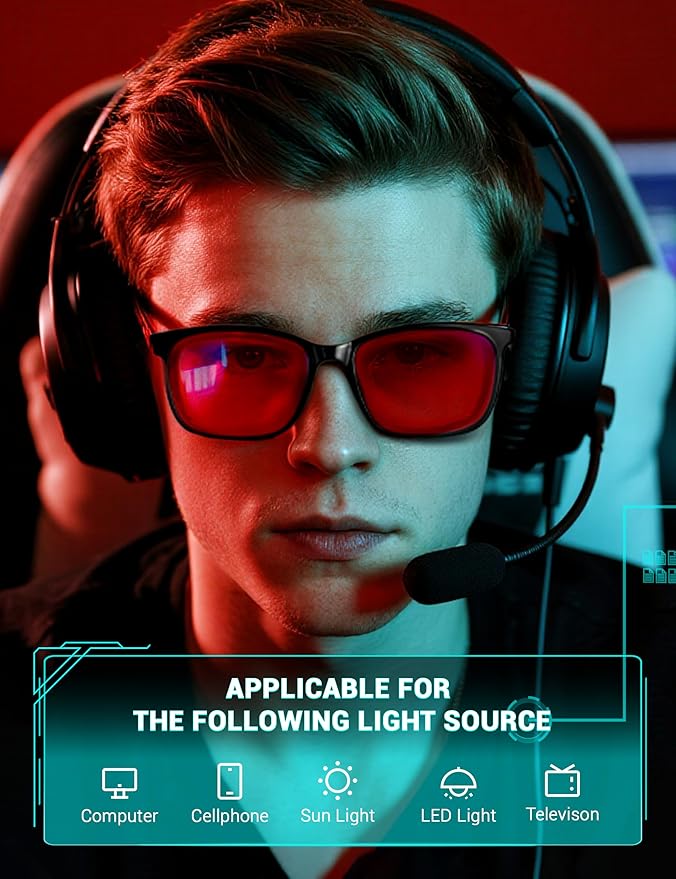 TIJN Sleep Glasses for 99.9% Blue Green Light Blocking for Women Men Dual AR Coating Red Lens for Computer Gaming, TR90