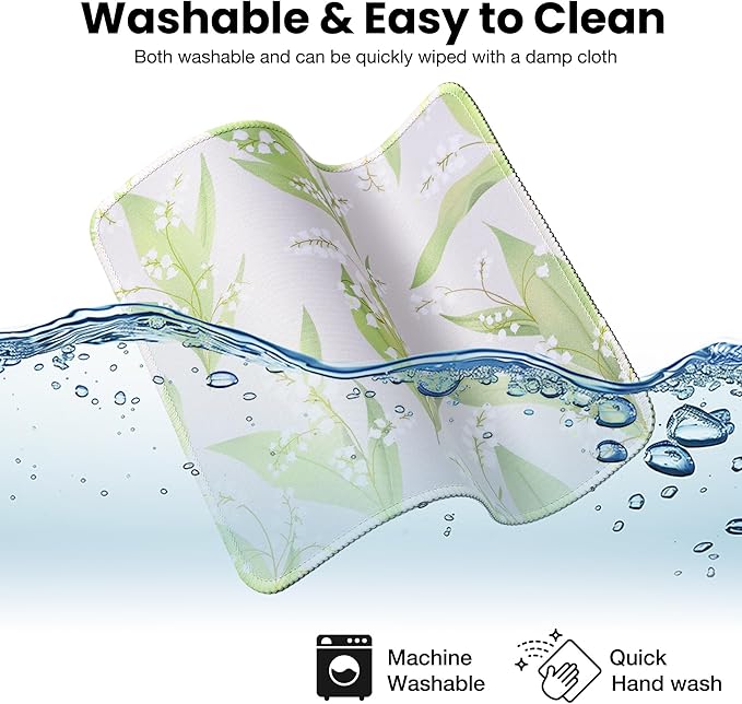 ALOANES Waterproof Mouse Pad with Stitched Edge, Premium-Textured Mouse Mat, Non-Slip Rubber Base Mousepad for Laptop, Computer & PC, Desk Mat for Gamer, Office & Home, Lily of The Valley