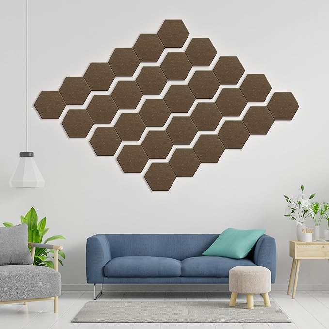 Hexagonal Acoustic Panels-18 Pack High-Density Sound Absorbing Panels 12"X10"X0.4" for Enhanced Noise Reduction, DIY Design, Idea for Studios, Offices, and Home Theaters(Coffee Brown)