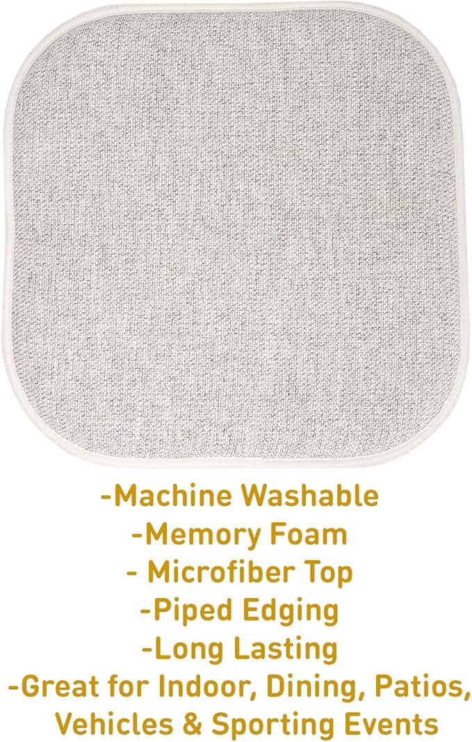 Sweet Home Collection Chair Cushion Memory Foam Pads Honeycomb Pattern Slip Non Skid Rubber Back Rounded Square 16" x 16" Seat Cover, 2 Pack, Alexis Cream/Brown