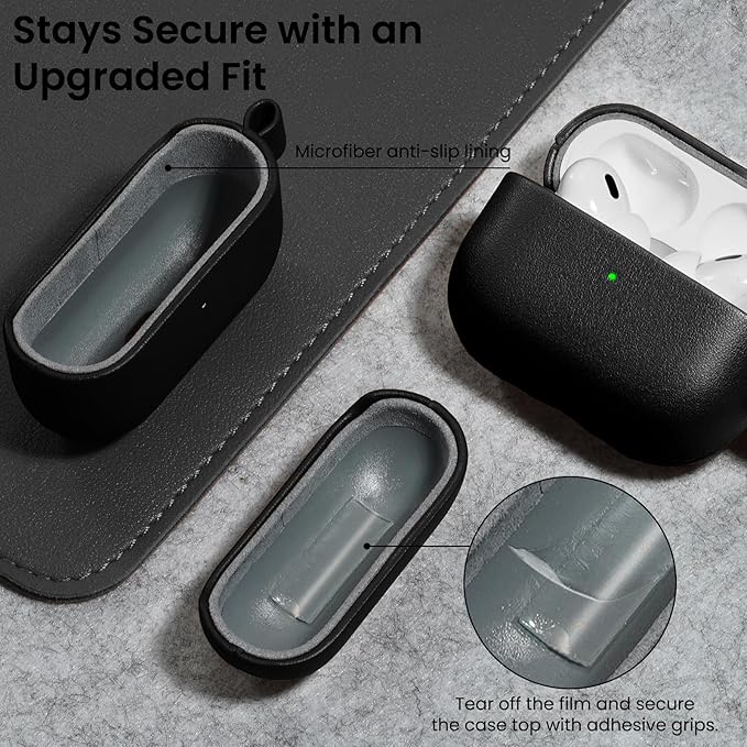 ORNARTO Compatible with AirPods Pro 2 Case, Full Protective Leather Cover with Carabiner, for Airpods Pro Case 2nd / 1st Generation (2022/2019), Front LED Visible,Midnight Black