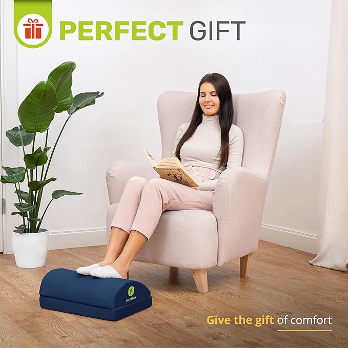 ErgoFoam Foot Rest - Chiropractor-Endorsed Orthopedic Teardrop Design 2in1 Adjustable Premium Under Desk Footrest for Lumbar, Back, Knee Pain (Navy Blue)